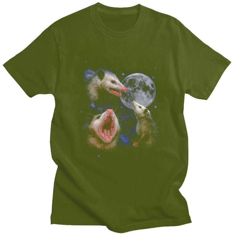 Mens Funny Opossum Howling At Full Moon T Shirts Round Neck Short Sleeve 100 Cotton TShirt Casual Streetwear Clothes