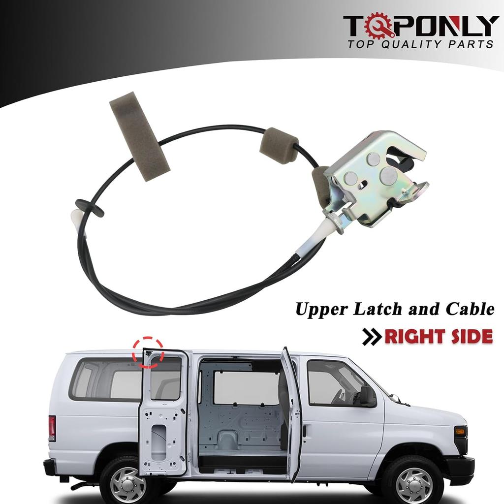 TQPONLY Rear Door Upper Latch and Cable Assembly Compatible with 1992-2019 Ford E150 E250 E350 Econoline Van Passenger Side Replaces AC2Z-15264A26-B