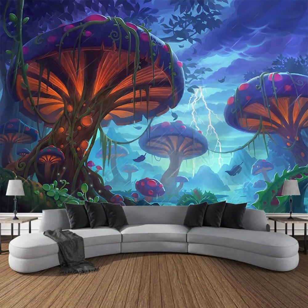 Сказочный Фэнтези гобелен с грибами в богемном стиле, украшение для дома, одеяло, хиппи, детская комната, художественное украшение, гобелен