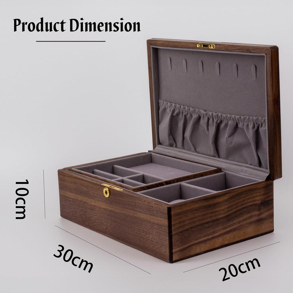 IRIVER BLANK Exquisite Black Walnut Wood Jewelry Box Organizer Noble and Elegant Storage Solution for Wedding Proposal & & Holder – Women, Girls,