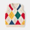 Винтажный вязаный детский свитер-жилет для мальчиков и девочек, милый клетчатый трикотаж без рукавов, детский зимний свитер-жилет с V-образным вырезом для детей 2–6 лет