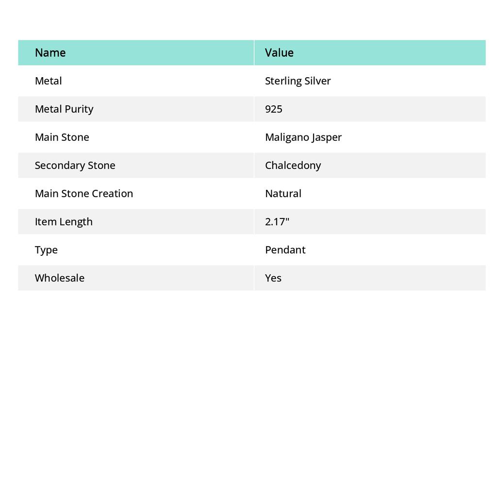 Натуральный малиганский яшма, халцедон, кулон из стерлингового серебра 925 пробы 2,17" s7j09