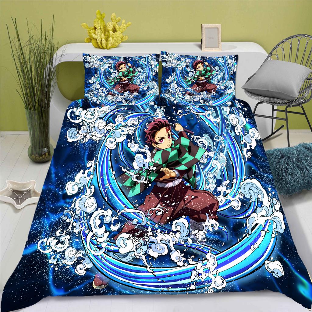 Убийца демонов: Kimetsu no Yaiba Аниме Пододеяльник Комплект постельного белья Comforte Printed Cartoon Twin Size Подарочные рождественские подарки из 3 предметов