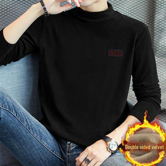 Мужская теплая бесшовная рубашка из немецкого бархата с высоким воротником - облегающий крой, зимний сохраняющий тепло топ