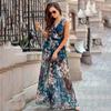 Женское модное летнее платье с цветочным принтом, шифоновое платье без рукавов с разрезом и цветочным принтом, элегантные вечерние платья в стиле бохо