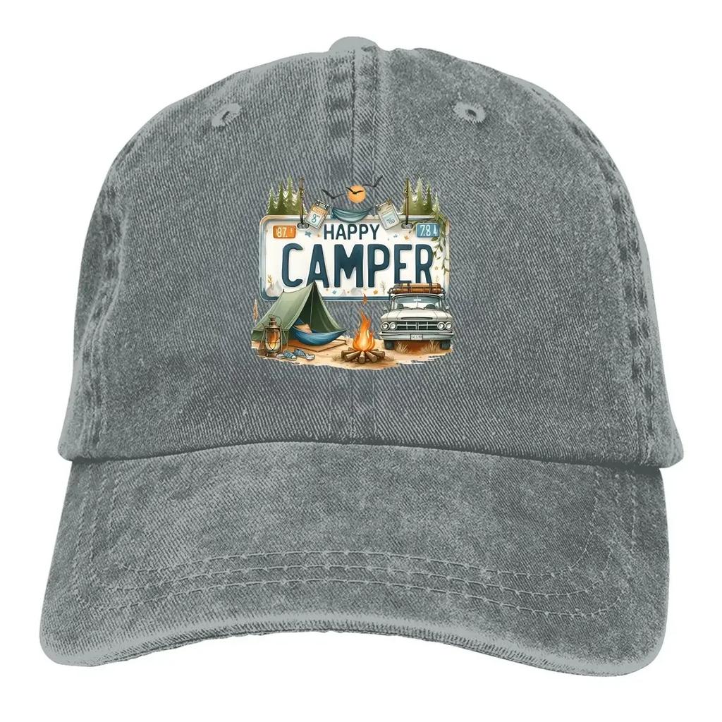 Кепка с надписью Happy Camper Унисекс Шляпы Женские Козырек Защита Snapback Кемпинг Палатка Кепки