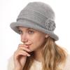 Women Autumn Winter New Style Knitted Wool Warm Hats Female Vintage Elegant Flower Solid Color Cap Ladies Classic Hat