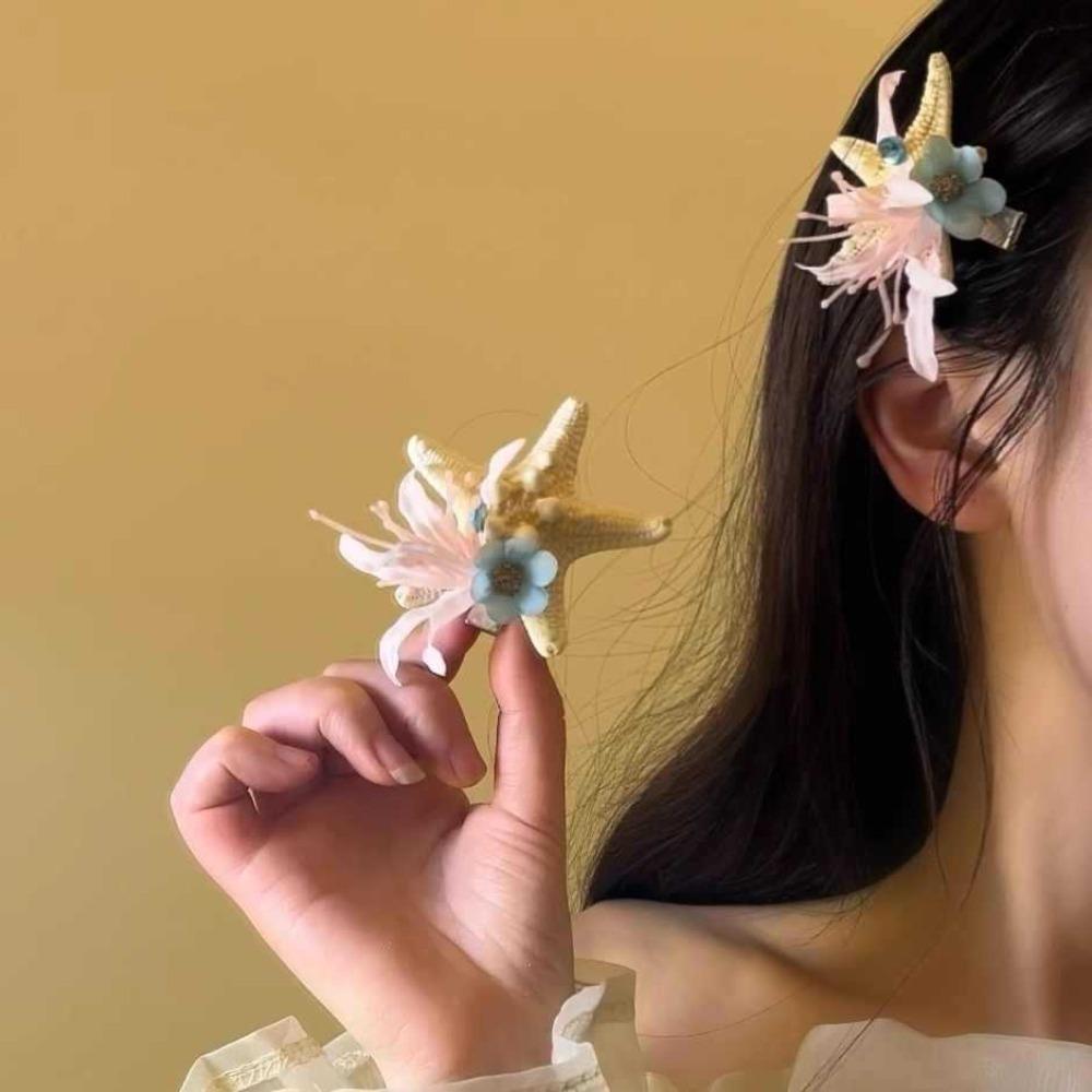 Korean Style Orchid Flower Hairpin Sweet Women Side Clip Pink Starfish Hair Clip Women