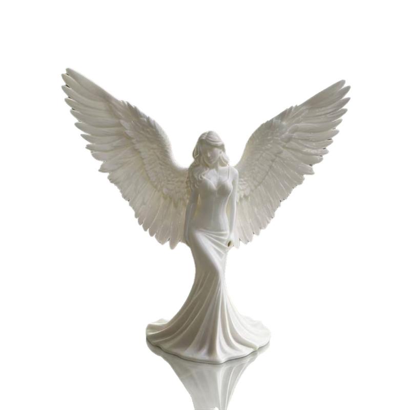 3D Printed Goddess Angel Statue Pure White Wings  Ornament for Living Room Desktop Spiritual Decor