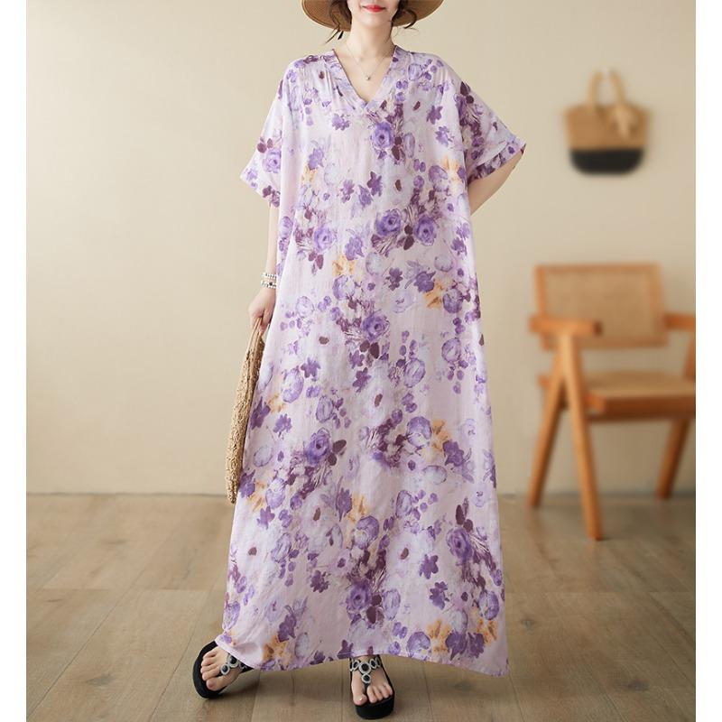 DIMANAF Women 2024 Plus Size Spring Summer Oversize Style Dress Beach Elegant Floral Long Dress Oversize Basic Loose Dress Plus Size