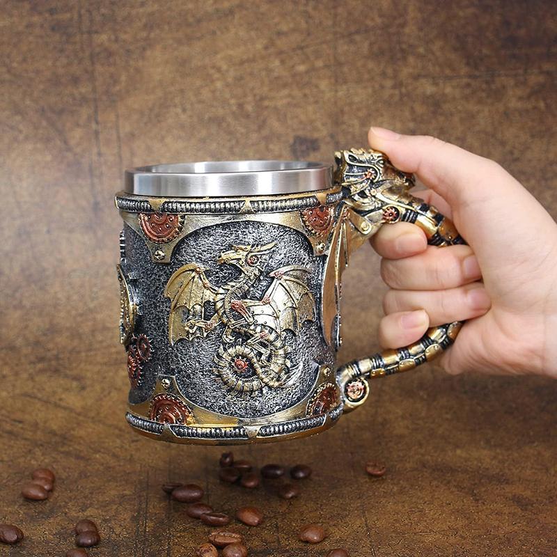 Средневековая стимпанк кружка-дракон Ренессанс Механические драконы Пивная кружка Танкард Нержавеющая кофейная чашка Подарок ко Дню отца