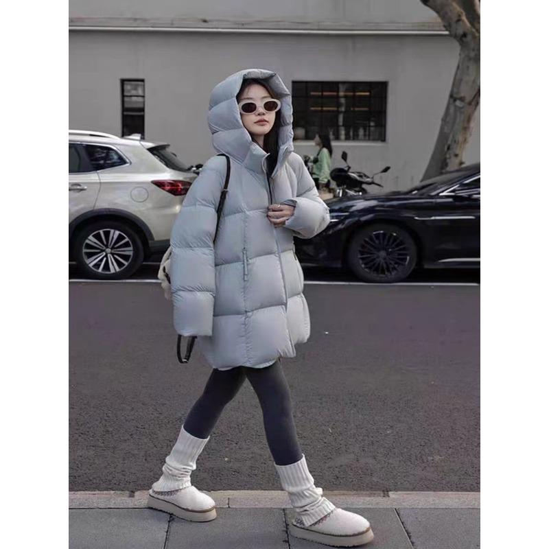 Ultra-light White Duck Down Bread Jacket Women's Hooded Medium and Long Cloud Puff Thickened Down Jacket