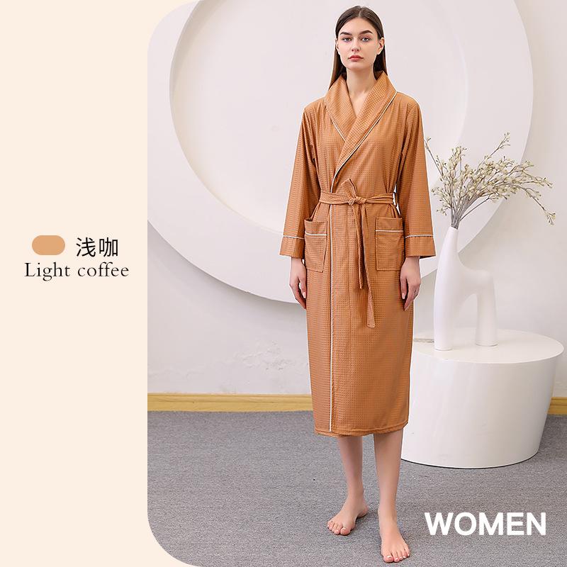 Пары весна лето V-образный вырез тонкий атласный халат женский шнуровка быстросохнущая пижама длинный халат с карманами