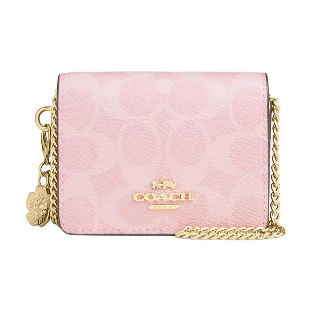 Coach Мини-аксессуар с золотой цепочкой Кошелек из холста с покрытием Розовый женский кошелек CEF59-IMPO