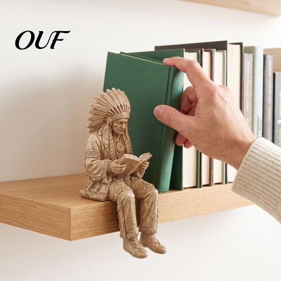 Mantel Accent Pieces Native American Reader Shelf Sitter Figurine, Resin Sitting Reading Statue, Figurine for Book Lovers Bookshelf Edge Decor Library