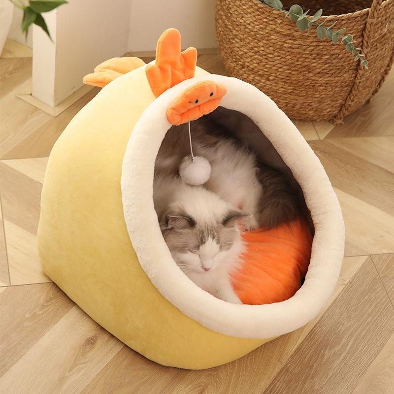 2021 Sweet Cat Bed Warm Pet Basket Cozy Kitten Lounger Cushion Cat House Tent Very Soft Small Dog Mat Bag For Washable Cave Cats Beds