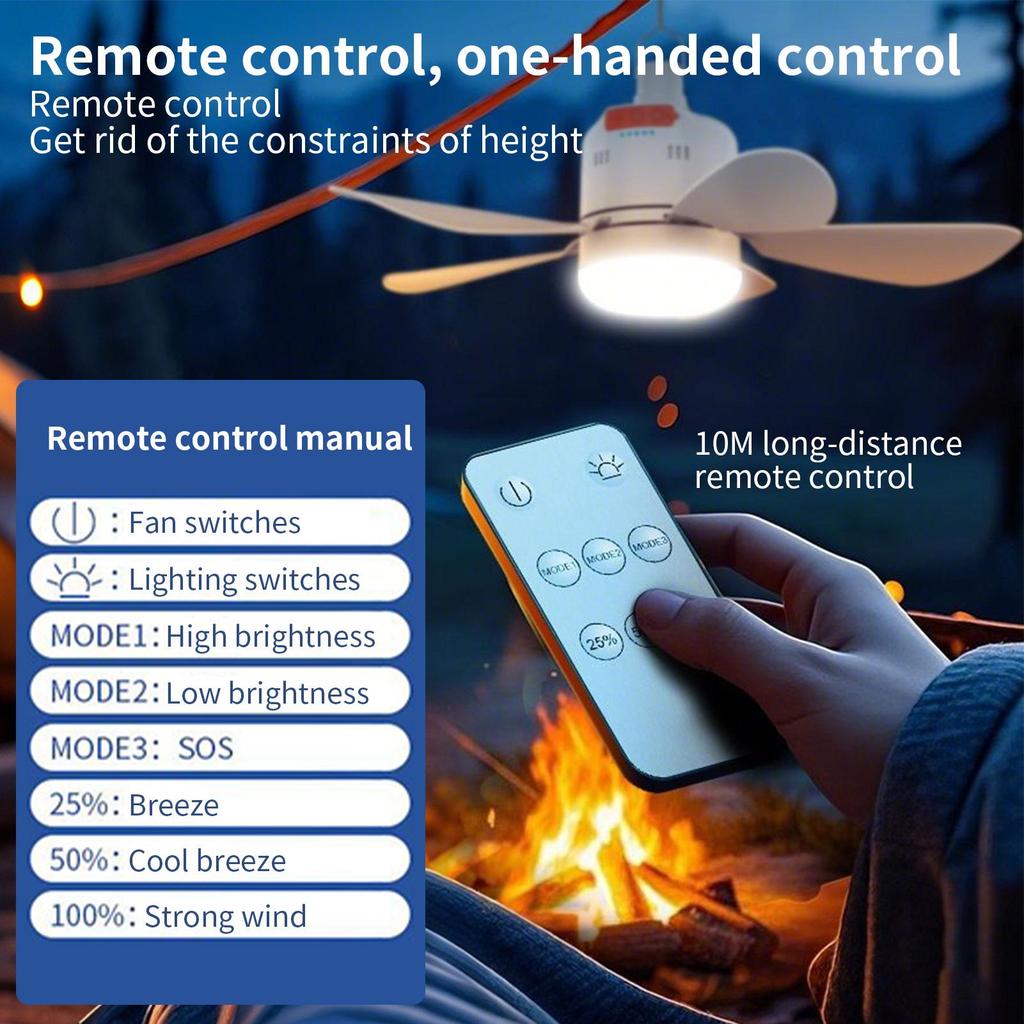 5 Вт Портативный уличный потолочный вентилятор с подсветкой с пультом дистанционного управления и удлинительным крюком Охлаждающее устройство для кемпинга, беседки, палатки, патио