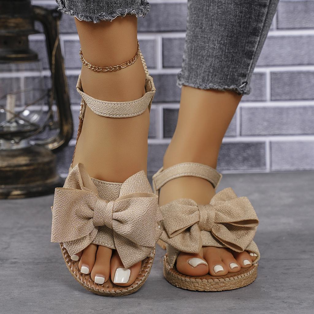 Летняя Модная Обувь на Плоской Подошве с Бантом Спереди Большого Размера, для Женщин Для Ношения На Улице, для Пляжного Отдыха и Повседневной Носки