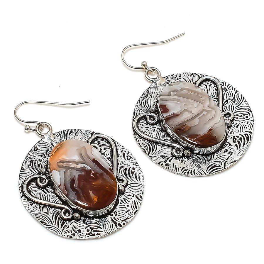 Natural Laguna Lace Agate 925 Sterling Silver Jewelry Earring 2.17" ZS-1378