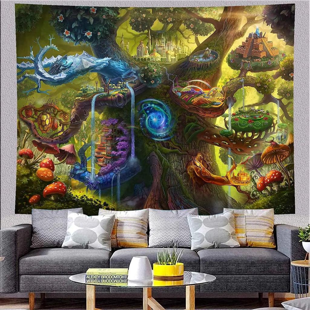 Волшебный лесной растительный гобелен, загадочная сцена мечты, настенный подвес для спальни, гостиной, общежития, украшение дома