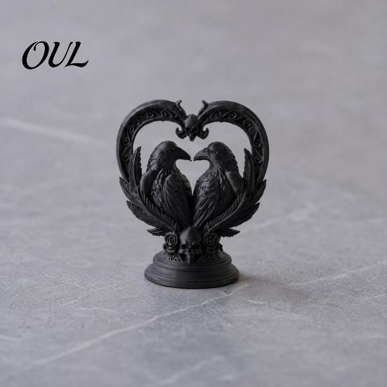 Miniature Skull Statue 3D Printed Double Raven Ornaments, Dark Style And Love Figurine, Home Decor Gothic Decorations for Desk Bookshelf Halloween