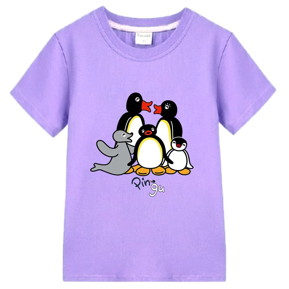 Pingu Summer 100% Cotton T-shirt Kawaii Boys Cartoon Print Tees Girls Kids O-neck Clothing Sports Fashion Tops Manga Short Sleeves summer clothes