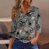 3/4 Length Sleeve Womens Tops Floral Halloween Print Vintage Fashion Casual Loose With V Neck Plus Size Shirts