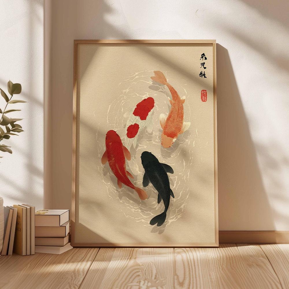 Japanese Fun Koi Fish Puffer Canvas Wall Art, Vintage Ukiyo-e Style Print, Home Izakaya Restaurant Decor-frameless