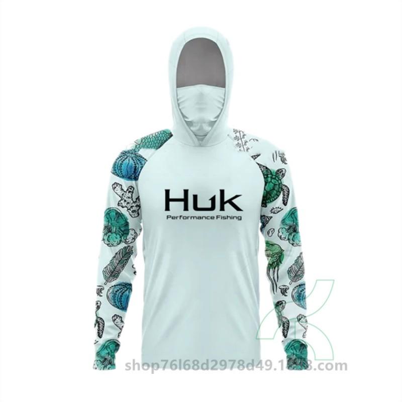Mens Quick-Dry Fishing Hoodie With Integrated Face Cover UPF50 Sun Protection Lightweight Breathable Angling Shirt