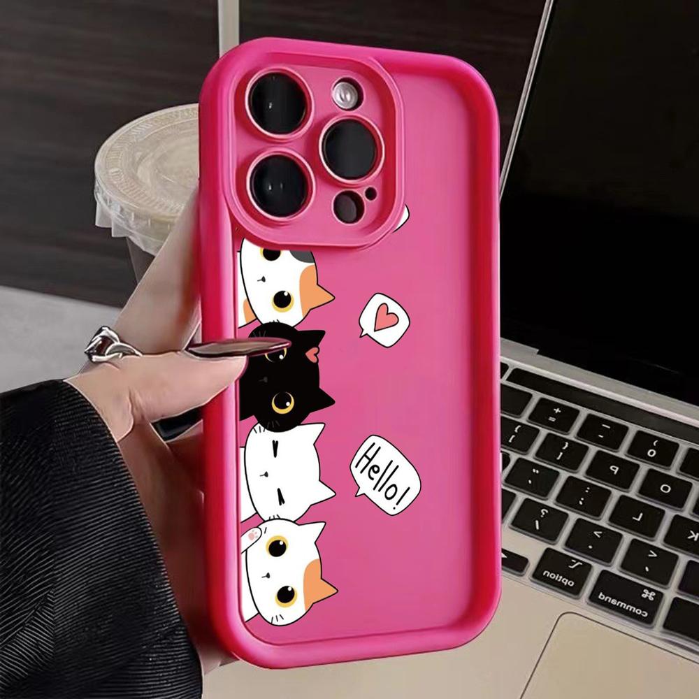 LZ9 мультяшный кот милый художественный дизайн силиконовый чехол для телефона iPhone 11 13 14 15 16 Pro Max 7 8 16 Plus 12 mini XS Max XR противоударный задний чехол