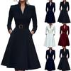 Women's Fashionable Workwear Solid-Colour Waist-Defining V-Neck Full-Skirted Long-Sleeved Dress