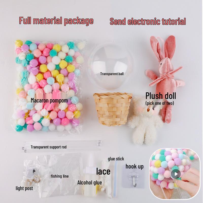Набор для поделок «Ночник-воздушный шар из помпонов» - Занятие для родителей и детей с разноцветными плюшевыми шариками