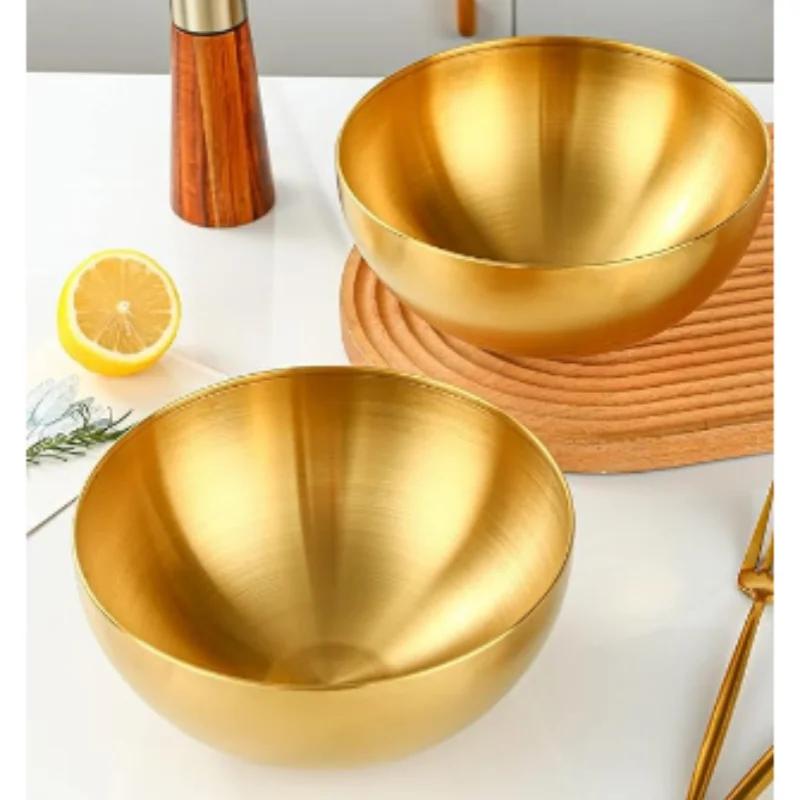 1PC Stainless Steel Mixing Bowl for Salad Soup Noodle Ramen Fruit Food Prep Kitchen Tableware Durable Multipurpose Gold Design