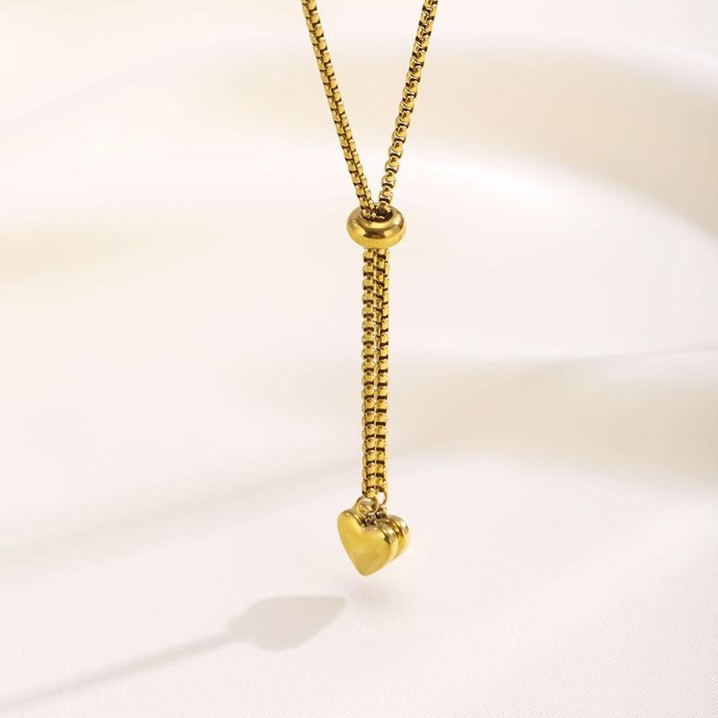 Women's 18K Gold Plated Stainless Steel Sporty Bamboo Chain Heart Zircon Pendant Necklace for Anniversaries