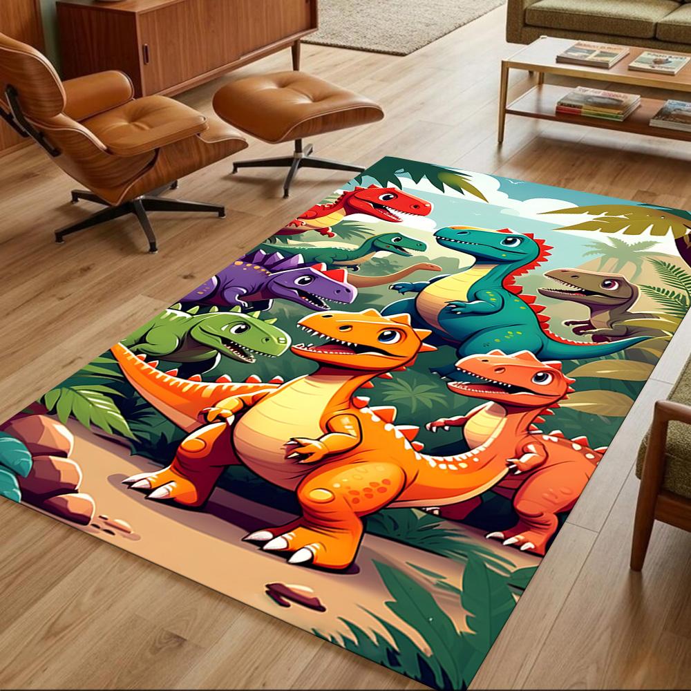 Dinosaurs In Volcanic Jungle Decorative Area Rug Shaggy Fabric Anti-fouling & Durable Pet-friendly Living Room Fashionable Home Decor