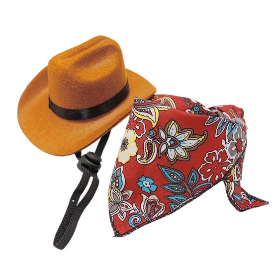 Ковбойская шляпа для питомца, мини-кепка для косплея, бандана, шарф, аксессуары для костюма на Хэллоуин для маленьких и средних собак, кошек, украшение для вечеринки