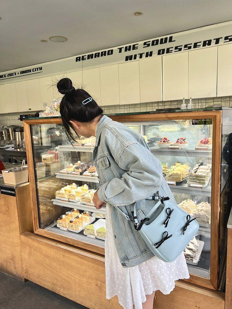 JIAERDI Hot Girls Y2k Hand Bag Purse Female Sweet Cool Bow Handle Blue Bucket Bag Women Harajuku Aesthetic Casual Crossbody Bags
