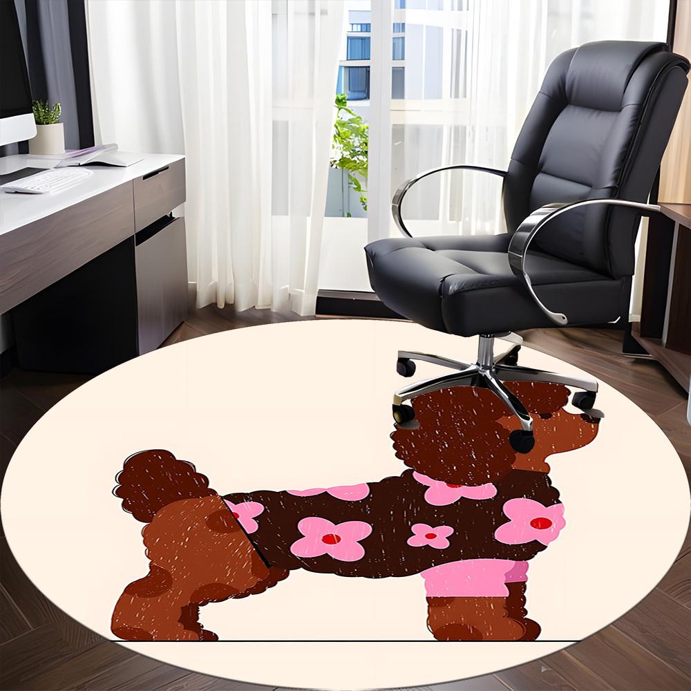 1pc Poodle, Floral Chair Carpet for Office, Non slip, Soft and Durable Office Rug