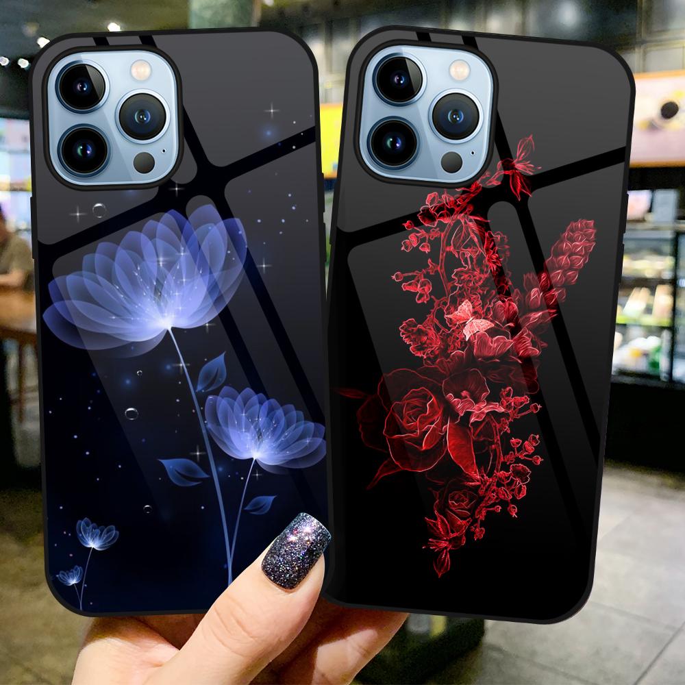 Чехол с цветами и растениями для Iphone 14 13 11 12 Pro Max Mini Xs Xr X 7 8 6s Plus Se 2022, роскошная задняя крышка из закаленного стекла