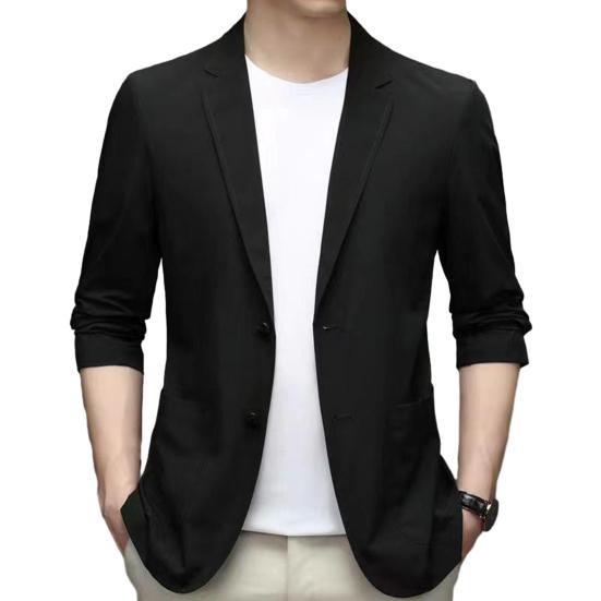 Мужской пиджак с лацканами, длинный рукав, пуговицы, планка, пиджак с карманами, однотонный, солнцезащитный, тонкий, деловая верхняя одежда