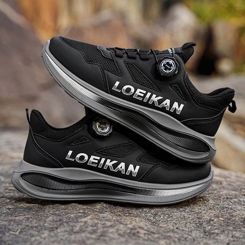 Men's Rotating Button Running Shoes, Breathable Mesh Quick Lacing Athletic Sneakers