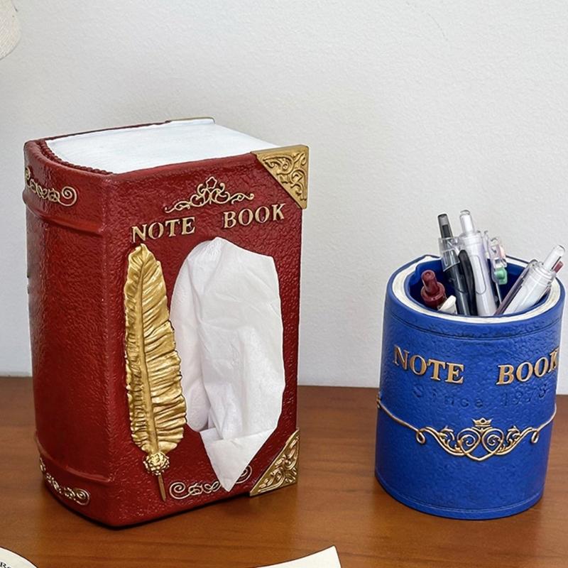Book Style Tissue Box Holder Vintage European Designs Multifunctional Storage Organizer For Home Office Decoration