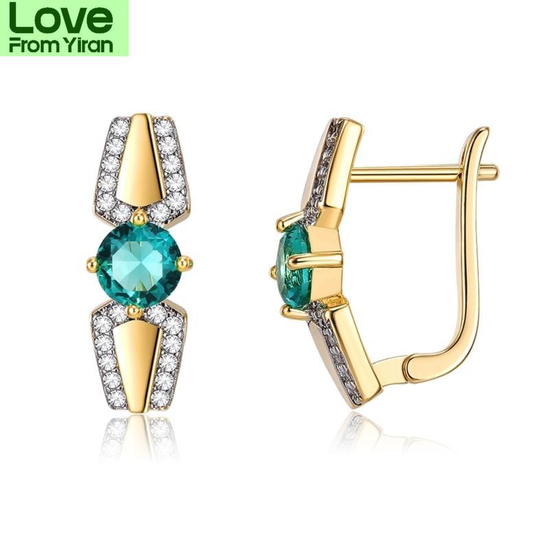 Luxurious Champagne Gold Tone Blue Women Cubic Zircon Stud Earrings Female Giveaway Present Trendy Stylish Engagement Earrings Fine Jewelry