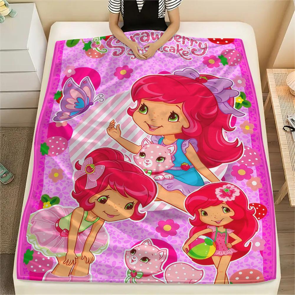 Strawberry Shortcake Print FlAannel Blanket, High quality Comfortable for All Seasons, Home Decor, Warmth and Comfort