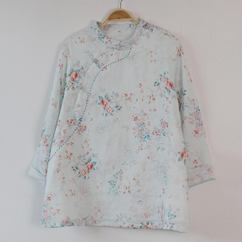 Johnature Женская весенняя модная рубашка с принтом в стиле ретро и пряжкой в ​​китайском стиле, повседневная рубашка с длинными рукавами в винтажном стиле