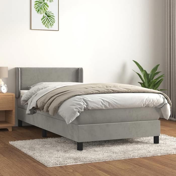 Lit - Maison Exclusive - 90x200 cm - Velours gris clair - Tête de lit réglable - Ressorts ensachés