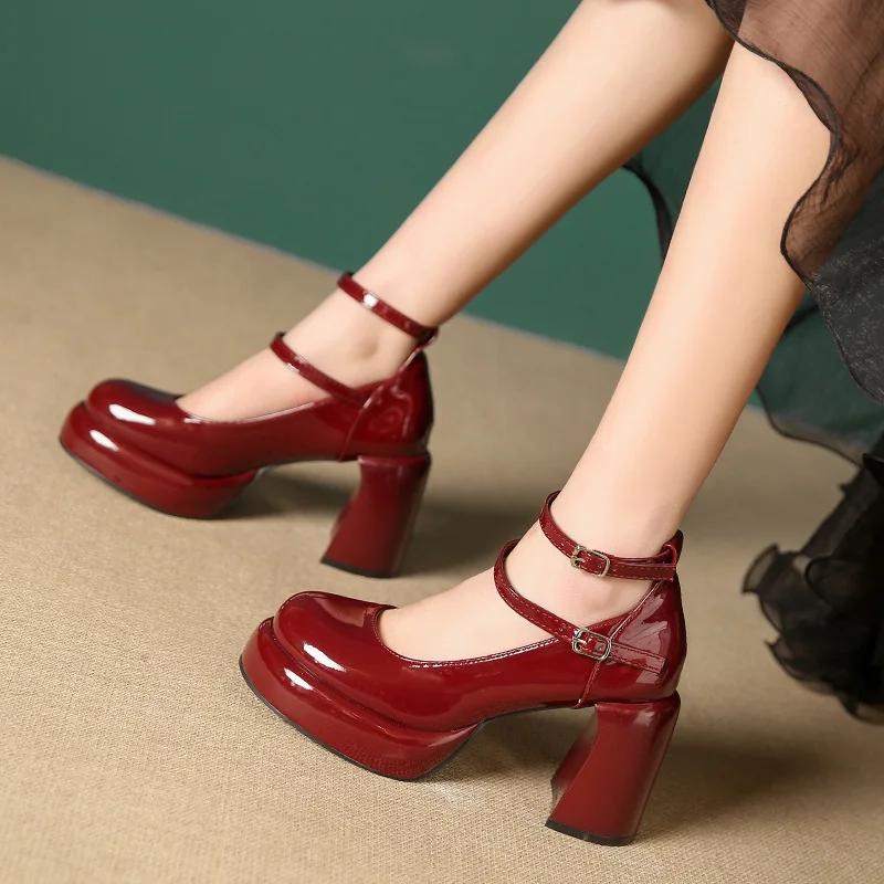 Дизайнерские женские туфли Мэри Джейн на платформе, модные элегантные туфли с двойной пряжкой на толстом каблуке, женские туфли-лодочки для вечеринок на высоком каблуке