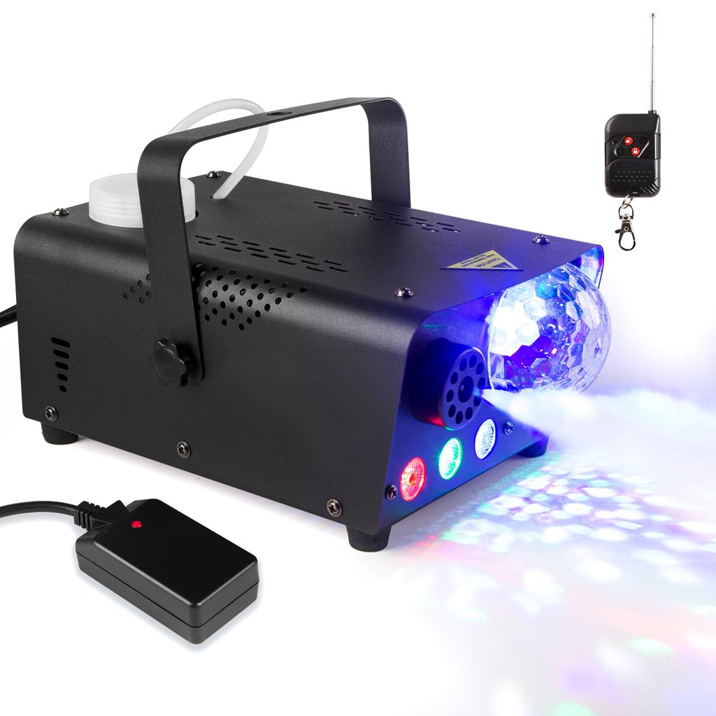600 Вт RGB Портативная дым-машина с 3 цветными светодиодными огнями Шарообразный свет Резервуар 250 мл Пульт дистанционного управления Сценическая дым-машина для