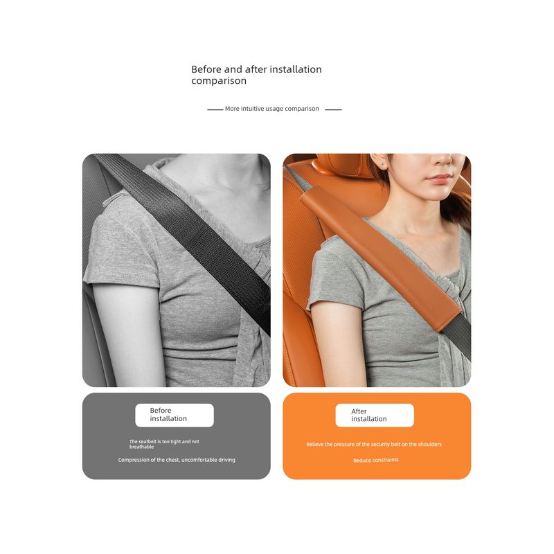 Seatbelt Shoulder Pad, Soft Nappa Leather, Extended Anti-Wear Shoulder and Neck Velcro Protective Cover, Universal for All Seasons, Interior Accessory