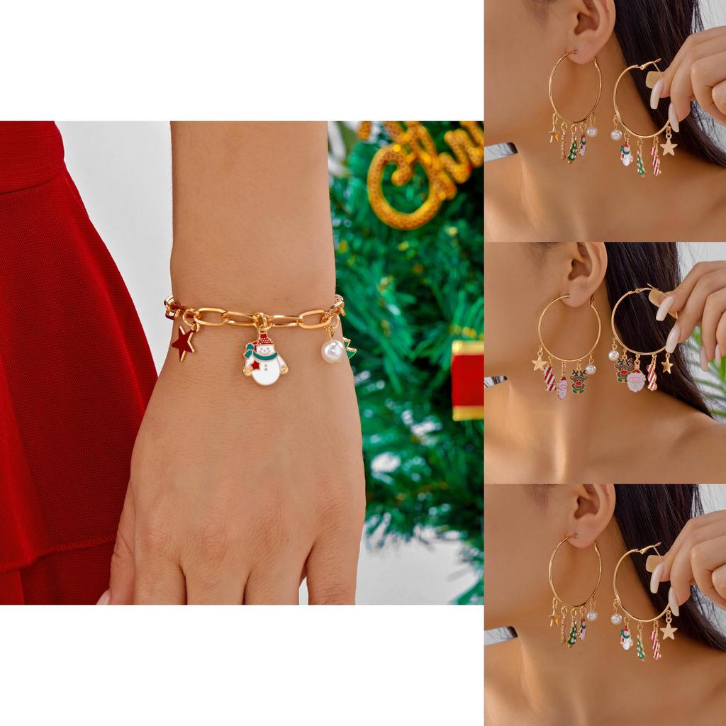 Snowflake Christmas Necklace And Earrings Set With Alloy Accents For Seasonal Gift